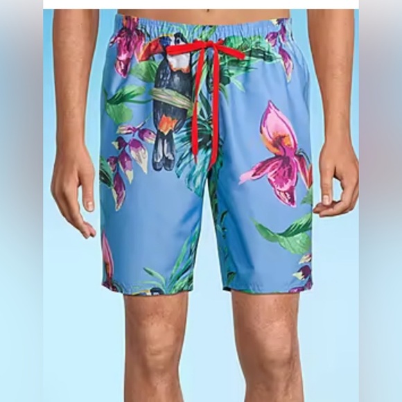 Oasis Swim Trunks Men’s Large Blue Tropical Mesh Lining Board Pockets Shorts - Picture 1 of 5